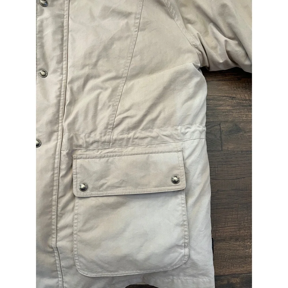 Vintage London Fog Mens Tan Down Filled Parka Hooded Coat Medium removable liner